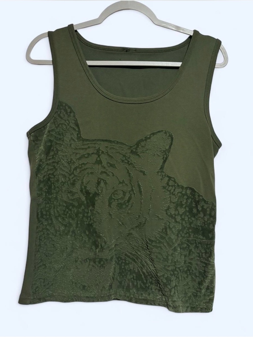 Women’s Olive Green Embossed Tiger Tank Top